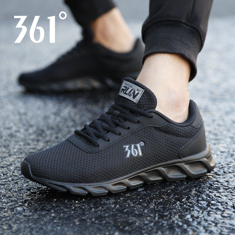 361° Men's Running Shoes Black Leather Mesh Casual Sneakers