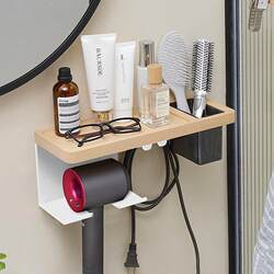 Walnut hair dryer rack bathroom storage rack punch-free hair dryer bracket multi-functional bathroom hair dryer hanger Walnut hair dryer rack bathroom storage rack punch-free hair dryer bracket multi-functional bathroom hair dryer hanger
