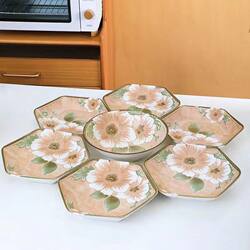 Ceramic Household Camellia Hexagonal Plate, Cooking Plate, Retro Internet-Famous Underglaze Color Set, Microwave-Safe Ceramic Household Camellia Hexagonal Plate, Cooking Plate, Retro Internet-Famous Underglaze Color Set, Microwave-Safe