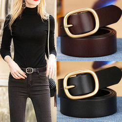 First-Layer Cowhide Leather Belt for Women with Brass Buckle, Genuine Leather Belt with Pin Buckle, Fashionable Jeans Belt, Simple, Casual, Versatile and Trendy First-Layer Cowhide Leather Belt for Women with Brass Buckle, Genuine Leather Belt with Pin Buckle, Fashionable Jeans Belt, Simple, Casual, Versatile and Trendy