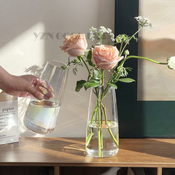 Vase Decoration, Simple Living Room Flower Arrangement, Transparent Glass, Water-Cultured Flowers, Roses, Tulips, Light Luxury Style, High-End Feel, Small Vase Decoration, Simple Living Room Flower Arrangement, Transparent Glass, Water-Cultured Flowers, Roses, Tulips, Light Luxury Style, High-End Feel, Small