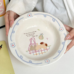 Hand-Painted Ceramic Dinner Plate, High-Value Internet-Famous Tableware, Cute Fruit Plate, Salad Plate, Breakfast Plate, Dessert Plate for Home Use Hand-Painted Ceramic Dinner Plate, High-Value Internet-Famous Tableware, Cute Fruit Plate, Salad Plate, Breakfast Plate, Dessert Plate for Home Use