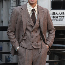 Plus-Size Men's New Vintage British-Style Blazer, Wool Tweed Herringbone Pattern, Mature Style, Loose-Fitting Suit, Trendy Plus-Size Men's New Vintage British-Style Blazer, Wool Tweed Herringbone Pattern, Mature Style, Loose-Fitting Suit, Trendy