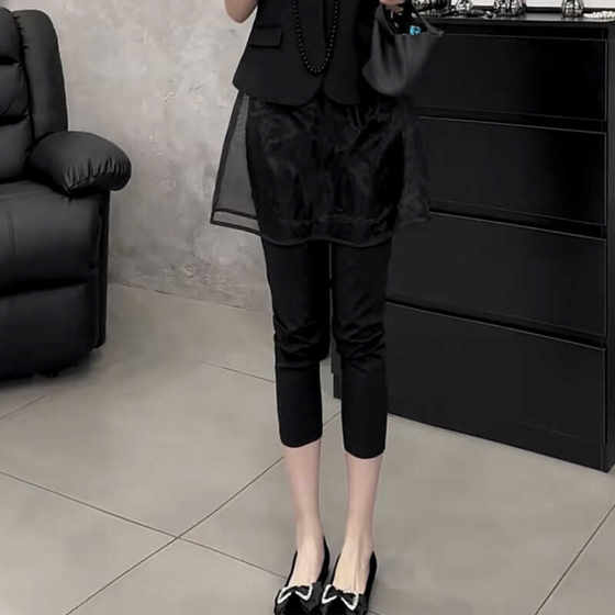 2024 Summer New Warut Pork Pants Female Female Pinzi Fake Two Seven -point Elastic Belly Meat Slim Slim Slim Pants 2024 Summer New Warut Pork Pants Female Female Pinzi Fake Two Seven -point Elastic Belly Meat Slim Slim Slim Pants