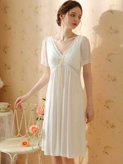 2025 new French nightgown for women summer princess style mesh modal cotton short-sleeved pajamas skirt with breast pad for women
2025 new French nightgown for women summer princess style mesh modal cotton short-sleeved pajamas skirt with breast pad for women