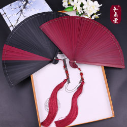 Yu Shuxin and Ding Yuxi Dance with a Full Bamboo Fan, Carved in Ancient Style, for Women, Red and Black, Compact Dance Fan Yu Shuxin and Ding Yuxi Dance with a Full Bamboo Fan, Carved in Ancient Style, for Women, Red and Black, Compact Dance Fan