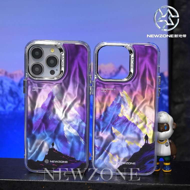 New Gradient Laser Shine Snow Mountain Illustration Annapurna II Luck 15, 14, 13, 12 iPhone Case