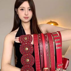 High-End Red Belt for Women 2025 New Style, Suitable for Dresses and Jeans, Slimming, Versatile Waist Belt, Trendy Leather Belt High-End Red Belt for Women 2025 New Style, Suitable for Dresses and Jeans, Slimming, Versatile Waist Belt, Trendy Leather Belt