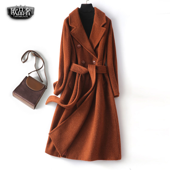 Woolen jacket for women mid-length lace-up waist Abaka double-sided wool spring and autumn new high-end cashmere coat for women Woolen jacket for women mid-length lace-up waist Abaka double-sided wool spring and autumn new high-end cashmere coat for women