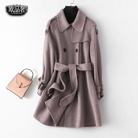 Wool woolen jacket for women mid-length lace-up waist double-sided wool spring and autumn new Korean high-end cashmere coat for women Wool woolen jacket for women mid-length lace-up waist double-sided wool spring and autumn new Korean high-end cashmere coat for women