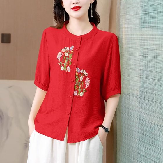 Mom summer short -sleeved T -shirt Women's cotton and linen shirt ethnic women's style women's foreign aura shirt pure cotton embroidered shirt
Mom summer short -sleeved T -shirt Women's cotton and linen shirt ethnic women's style women's foreign aura shirt pure cotton embroidered shirt