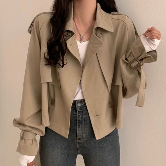 South Korea Chic autumn retro temperament suit and double -breasted loose cuff design short windbreaker jacket
South Korea Chic autumn retro temperament suit and double -breasted loose cuff design short windbreaker jacket
