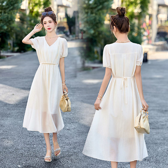 Women's clothing/lass boutique dress 2025 summer solid color elegant temperament V-neck adjustment waist Hangzhou regular single
Women's clothing/lass boutique dress 2025 summer solid color elegant temperament V-neck adjustment waist Hangzhou regular single