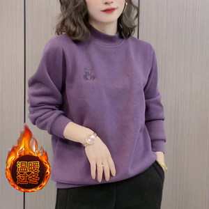 Add velvet thickened semi -high -necked women's sweater in winter new middle -aged mothers pretend to keep warm bottom top
 Add velvet thickened semi -high -necked women's sweater in winter new middle -aged mothers pretend to keep warm bottom top