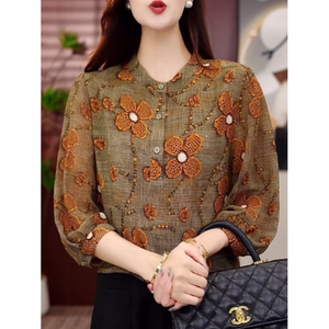 Fashionable summer new style women's elegant temperament light luxury shirt thin round neck seven-quarter sleeve versatile slim top 
Fashionable summer new style women's elegant temperament light luxury shirt thin round neck seven-quarter sleeve versatile slim top