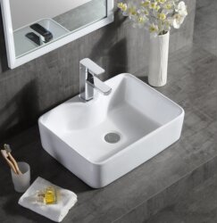 Simple Countertop Basin, Single Ceramic Washbasin, Balcony Bathroom Washbasin, Square Art Basin, White, Multiple Sizes Simple Countertop Basin, Single Ceramic Washbasin, Balcony Bathroom Washbasin, Square Art Basin, White, Multiple Sizes