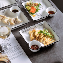Square Dumpling Plate with Dipping Sauce Dish, Household Ceramic 2025 New Trendy Breakfast Plate, Creative Divided Fries Plate Square Dumpling Plate with Dipping Sauce Dish, Household Ceramic 2025 New Trendy Breakfast Plate, Creative Divided Fries Plate