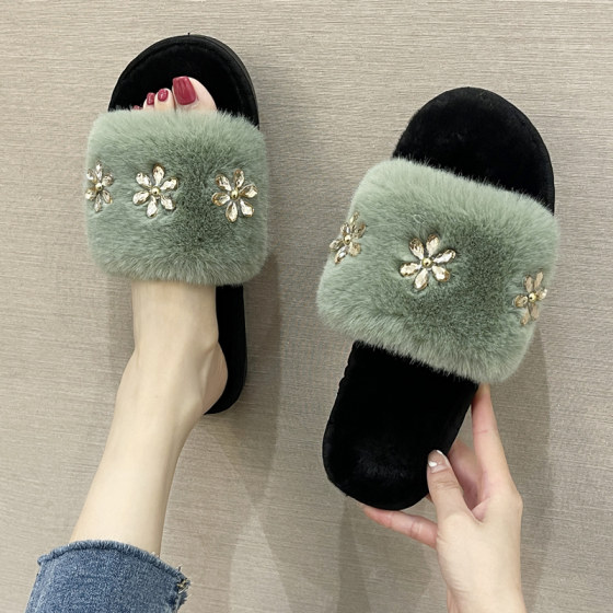 Cute thick-soled fleece Korean version 2025 new high-heeled home non-slip outer wear heeled fleece women's slippers Cute thick-soled fleece Korean version 2025 new high-heeled home non-slip outer wear heeled fleece women's slippers