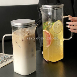 Square Cold Water Pitcher with Handle, Household High-Temperature Resistant Large-Capacity Tea Pitcher, Juice Pitcher, Milk Tea Pitcher with Lid Square Cold Water Pitcher with Handle, Household High-Temperature Resistant Large-Capacity Tea Pitcher, Juice Pitcher, Milk Tea Pitcher with Lid