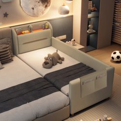 Children's Bed with Soft Upholstery, Splicing Bed with Storage Cabinet, Baby Crib, Splicing Bedside Bed with Widened Design, Suitable for Adults to Sleep in Children's Bed with Soft Upholstery, Splicing Bed with Storage Cabinet, Baby Crib, Splicing Bedside Bed with Widened Design, Suitable for Adults to Sleep in