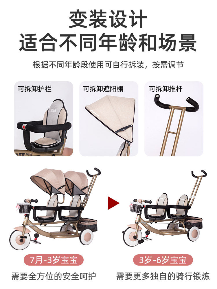 Kangwawa Double Tricycle for Twins - Baby Walker & Ride-On Toy