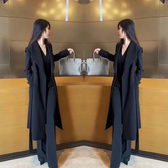 Famous socialite, internet celebrity, popular women's clothing, 2023 winter new style, stylish, solid color, knee high jacket, high waisted pants Famous socialite, internet celebrity, popular women's clothing, 2023 winter new style, stylish, solid color, knee high jacket, high waisted pants