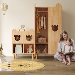 Ruiqu Solid Wood Wardrobe, Small Bedroom Home-Use Low Wardrobe, Cute Bear Wardrobe, Eco-Friendly Small Wardrobe for Men and Women Ruiqu Solid Wood Wardrobe, Small Bedroom Home-Use Low Wardrobe, Cute Bear Wardrobe, Eco-Friendly Small Wardrobe for Men and Women