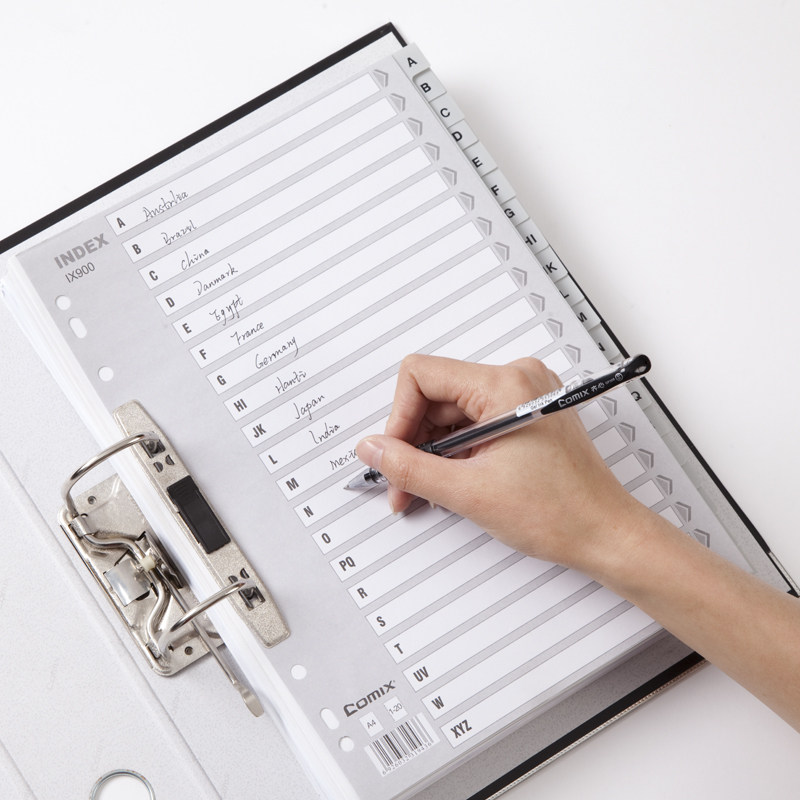 QIXIN IX900 쉬운 정렬 편지 색인 용지 A4 21 페이지 AZ 11 구멍 PP 플라스틱 정렬 용지 스페이서 루스리프 종이 카탈로그-