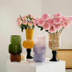 Vintage Glazed Square Vase with Unique Design for Fresh Flowers, Geometric Green Flower Vessel, Niche High-End Style Vintage Glazed Square Vase with Unique Design for Fresh Flowers, Geometric Green Flower Vessel, Niche High-End Style