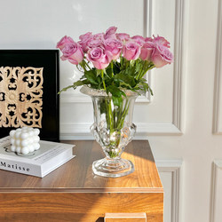 European-Style Transparent Embossed Tall Glass Vase for Tabletop Flower Arrangement, Water Cultivation, Living Room Dining Table, Wedding Decoration Flower Vessel Ornament European-Style Transparent Embossed Tall Glass Vase for Tabletop Flower Arrangement, Water Cultivation, Living Room Dining Table, Wedding Decoration Flower Vessel Ornament