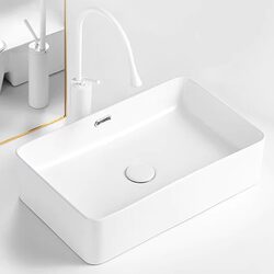 Rectangular Countertop Washbasin with Overflow, Single Basin for Home Bathroom, Ceramic Washbasin for Face Washing, Balcony Handwashing Rectangular Countertop Washbasin with Overflow, Single Basin for Home Bathroom, Ceramic Washbasin for Face Washing, Balcony Handwashing