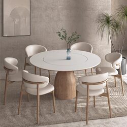 Modern Designer Solid Wood Round Dining Table with Turntable, White Dining Table for Home Use Modern Designer Solid Wood Round Dining Table with Turntable, White Dining Table for Home Use