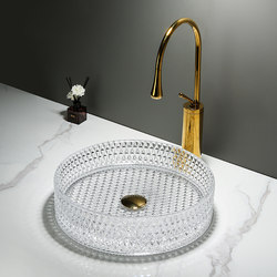 Round Accessible Luxury Crystal Glass Countertop Wash Basin Hotel B&B Small Size Wash Basin Table Basin Single Basin Round Accessible Luxury Crystal Glass Countertop Wash Basin Hotel B&B Small Size Wash Basin Table Basin Single Basin