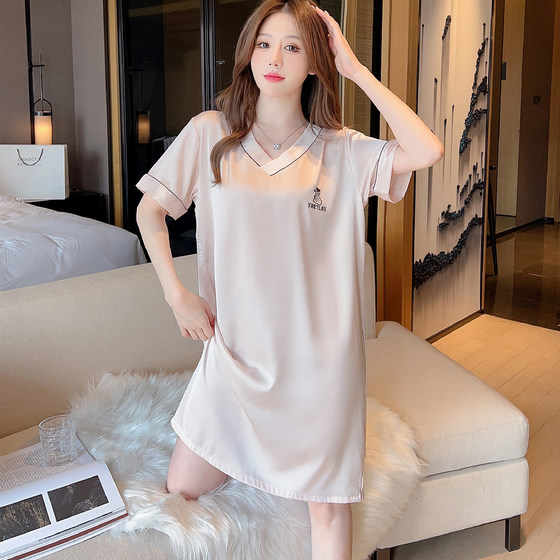 Nightskirts Women's Ice Silk 2025 New Summer Thin Short Sleeve Loose Pajama Home Dangling Dress
Nightskirts Women's Ice Silk 2025 New Summer Thin Short Sleeve Loose Pajama Home Dangling Dress