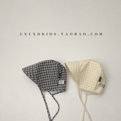 Cotton and linen baby hat, large brim, small grid, palace hat Cotton and linen baby hat, large brim, small grid, palace hat