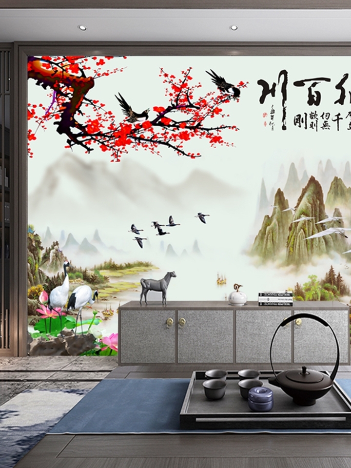 海纳百川电视背景墙自粘墙贴山水图墙纸画 海纳百川电视背景墙自粘墙贴山水图墙纸画