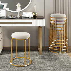Household stool Internet celebrity light luxury round stool simple and fashionable living room dining stool thickened cushion iron bedroom dressing stool Household stool Internet celebrity light luxury round stool simple and fashionable living room dining stool thickened cushion iron bedroom dressing stool