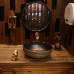 Household Ceramic Countertop Basin Round Art Wash Basin Small Size Retro Wash Basin Single Bathroom Wash Basin Household Ceramic Countertop Basin Round Art Wash Basin Small Size Retro Wash Basin Single Bathroom Wash Basin
