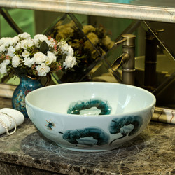 Washbasin Single Basin Retro Ceramic Art Washbasin Round New Chinese Style Countertop Basin Round Washbasin Home Washbasin Single Basin Retro Ceramic Art Washbasin Round New Chinese Style Countertop Basin Round Washbasin Home