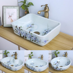 Hand-Painted Countertop Basin Anti-Splash Ceramic Wash Basin Single Basin Small Size Home Bathroom Wash Basin Balcony Basin Hand-Painted Countertop Basin Anti-Splash Ceramic Wash Basin Single Basin Small Size Home Bathroom Wash Basin Balcony Basin