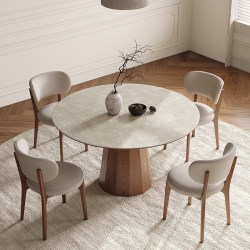 Nordic solid wood round table with turntable slate dining table Nordic solid wood round table with turntable slate dining table