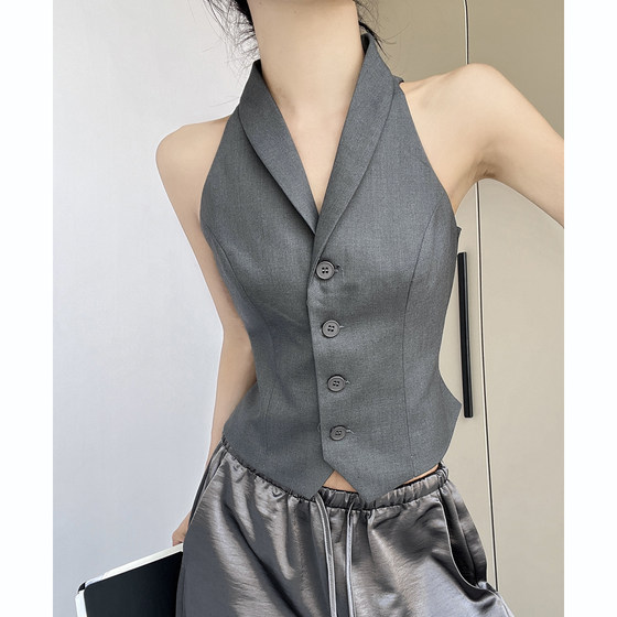 Retro temperament neck lapel sleeveless vest vest for women in summer new high-end style waist slimming versatile top Retro temperament neck lapel sleeveless vest vest for women in summer new high-end style waist slimming versatile top