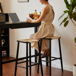 Yige Cherry Wood Bar Stool High Stool for Home Use Cherry Wood Japanese Style Rope Rattan Bar Stool Island Chair High Stool Yige Cherry Wood Bar Stool High Stool for Home Use Cherry Wood Japanese Style Rope Rattan Bar Stool Island Chair High Stool