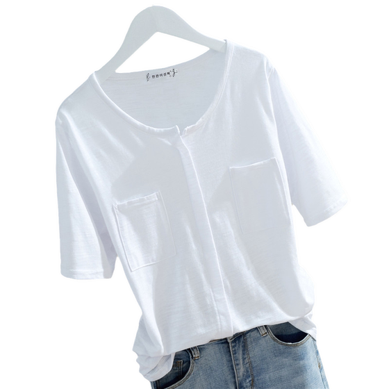 Bamboo joint cotton v-neck loose pure white Korean short-sleeved T-shirt for women ins fashionable pocket top large size base shirt trendy
Bamboo joint cotton v-neck loose pure white Korean short-sleeved T-shirt for women ins fashionable pocket top large size base shirt trendy