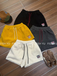 YU winter new Korean embroidered letters imitation lamb hair elastic waist stacked casual shorts women's casual 25691 YU winter new Korean embroidered letters imitation lamb hair elastic waist stacked casual shorts women's casual 25691