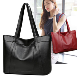 Casual solid color soft leather tote bag large shoulder handbag Casual solid color soft leather tote bag large shoulder handbag