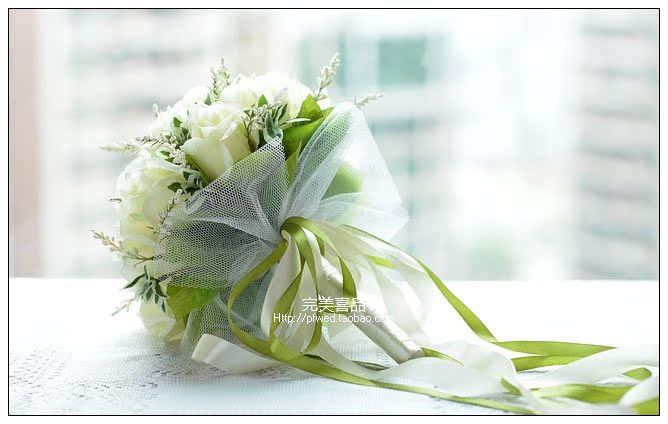 白玫瑰韩式新娘手捧花 结婚手捧花 仿真手捧花 新娘花球 花束    实拍