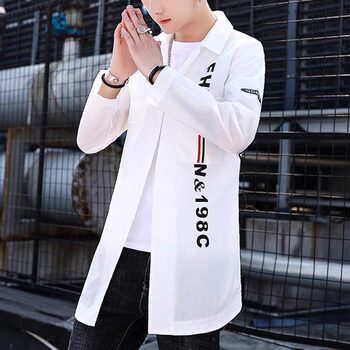 Sunscreen men's medium long windbreaker trend in summer thin air, breathable, handsome ice silk long -sleeved lining jacket
 Sunscreen men's medium long windbreaker trend in summer thin air, breathable, handsome ice silk long -sleeved lining jacket