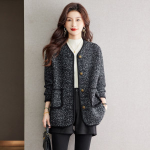 Mid-length coat for women 2025 new popular spring and autumn butt-covering fashionable style tweed top for winter Mid-length coat for women 2025 new popular spring and autumn butt-covering fashionable style tweed top for winter