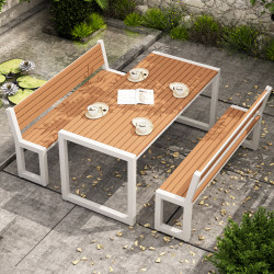 Outdoor Courtyard Open-Air Table and Chair Set, Outdoor Terrace Balcony Waterproof and Sun-Resistant Park Leisure Wrought Iron Plastic Wood Long Table Outdoor Courtyard Open-Air Table and Chair Set, Outdoor Terrace Balcony Waterproof and Sun-Resistant Park Leisure Wrought Iron Plastic Wood Long Table